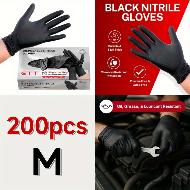Nitrile Disposable Gloves 200 Count, Black Latex-Free Powder-Free Exam Gloves, Touchscreen Compatible, Chemical Resistant, Flexible Form-Fitting for Kitchen Automotive Industrial Medical Use, S M L XL