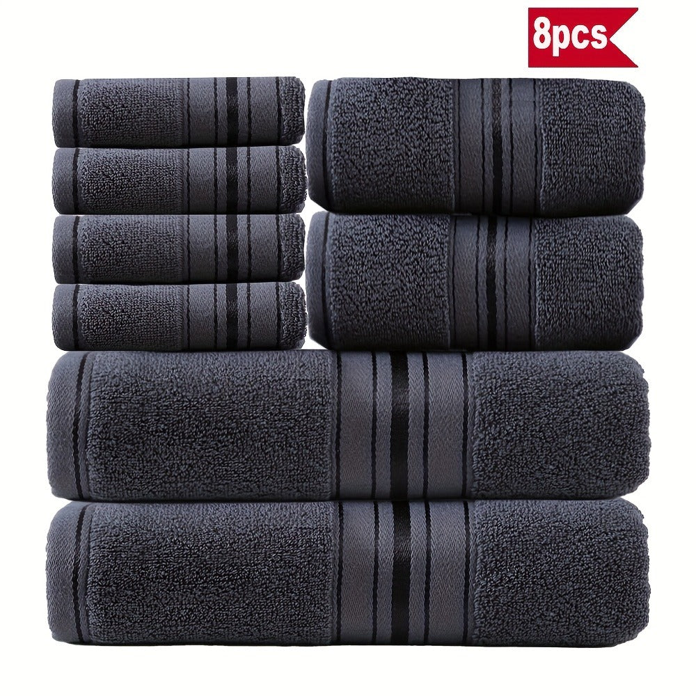Cotton Bath Towel Set 8 Piece 550GSM Vintage Striped - 100% Cotton Hotel Quality Soft Absorbent Machine Washable | 2 Bath 2 Hand 4 Washcloths | 15 Colors | Bathroom Hotel Spa Gift