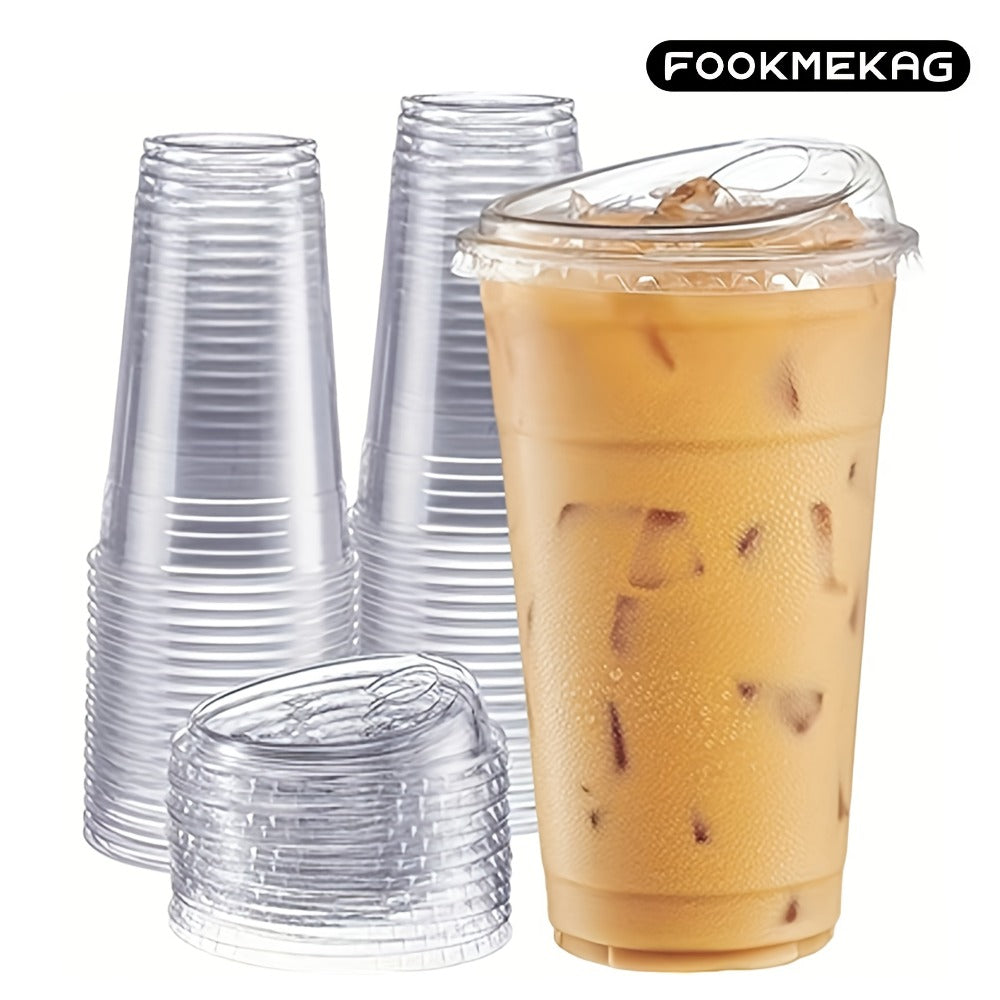 Disposable Clear PET Cups with Lids 50 Sets ¨C Transparent Plastic Cups for Coffee Smoothies Cold Drinks Parties Picnics Travel, 16oz & 20oz
