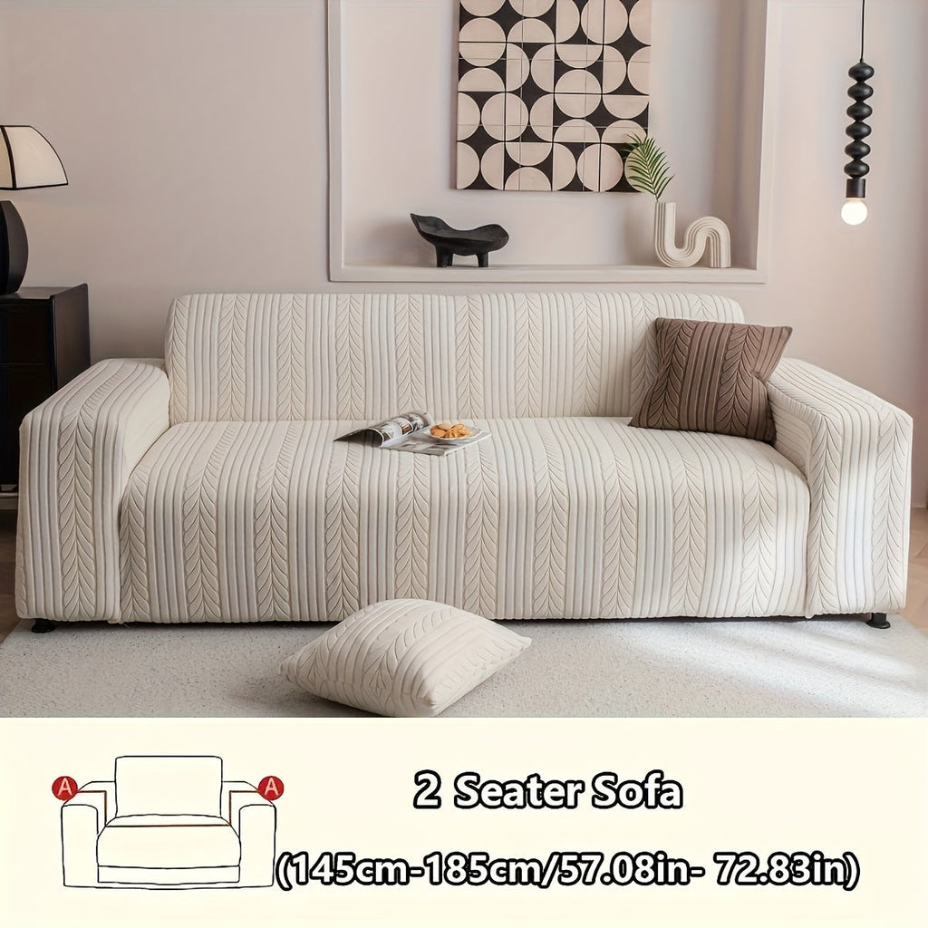 Sofa Cover Stretchy Washable Slipcover for 1 2 3 4 Seater Couch, Zigzag Textured Fabric, Scratch Slip Resistant Furniture Protector, Cream White Light Grey Dark Gray Coffee Brown