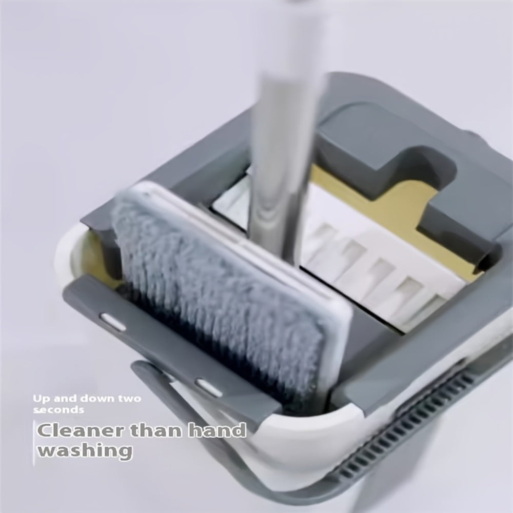 Flat Mop and Bucket Set with Wringer Metal Handle 2 Reusable Microfiber Pads Floor Mopping System for Bedroom Bathroom Kitchen Living Room Wall Floor Cleaning