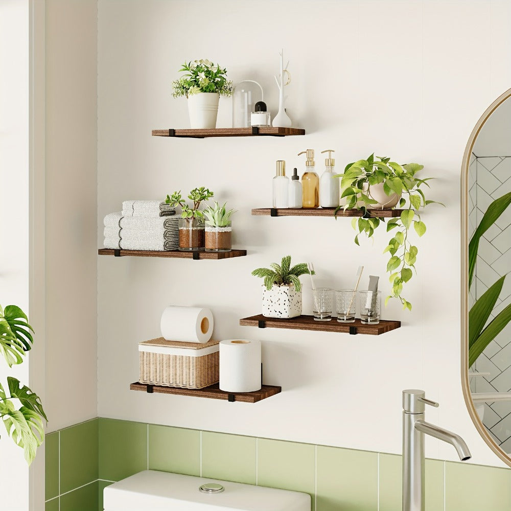 Floating Shelves Set of 5 Wall Mounted 4.7 Inch Tiered Display Shelves Vintage Style Wall Storage Rack for Bedroom, Living Room, Kitchen, Bathroom & Office ¨C Plant & Home Decor