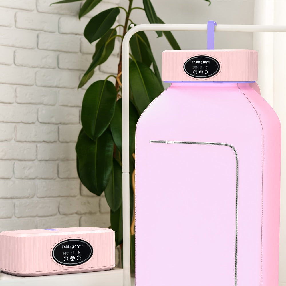 Portable Clothes Dryer with LED UV Light Foldable Compact Quiet Fast Drying Machine with Timer Easy Setup for Apartments Travel RV Small Spaces Pink Khaki Purple