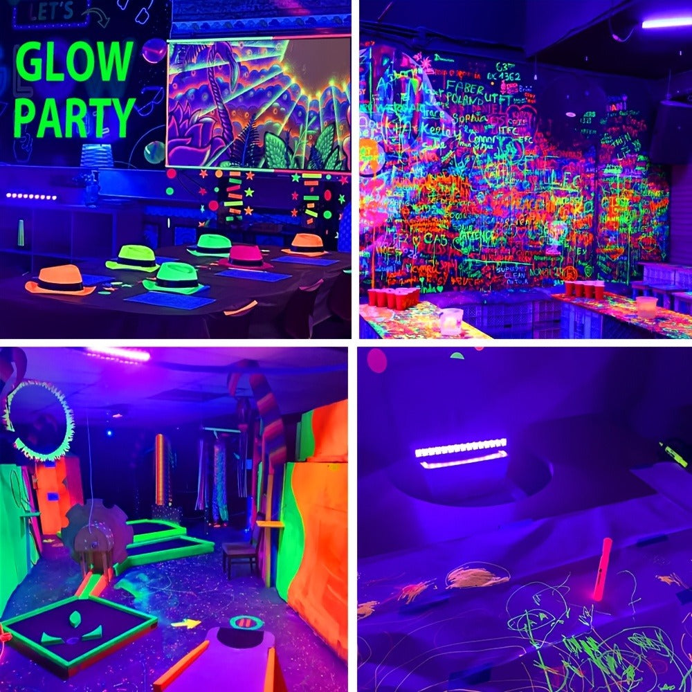 UV Black Light Bars & Strips 8-Piece Set ¨C 385-400nm USB Powered 5V LED Blacklight for Glow Party, Halloween, Neon Party, Body Paint & Fluorescent Art (4x32cm + 4x250cm)