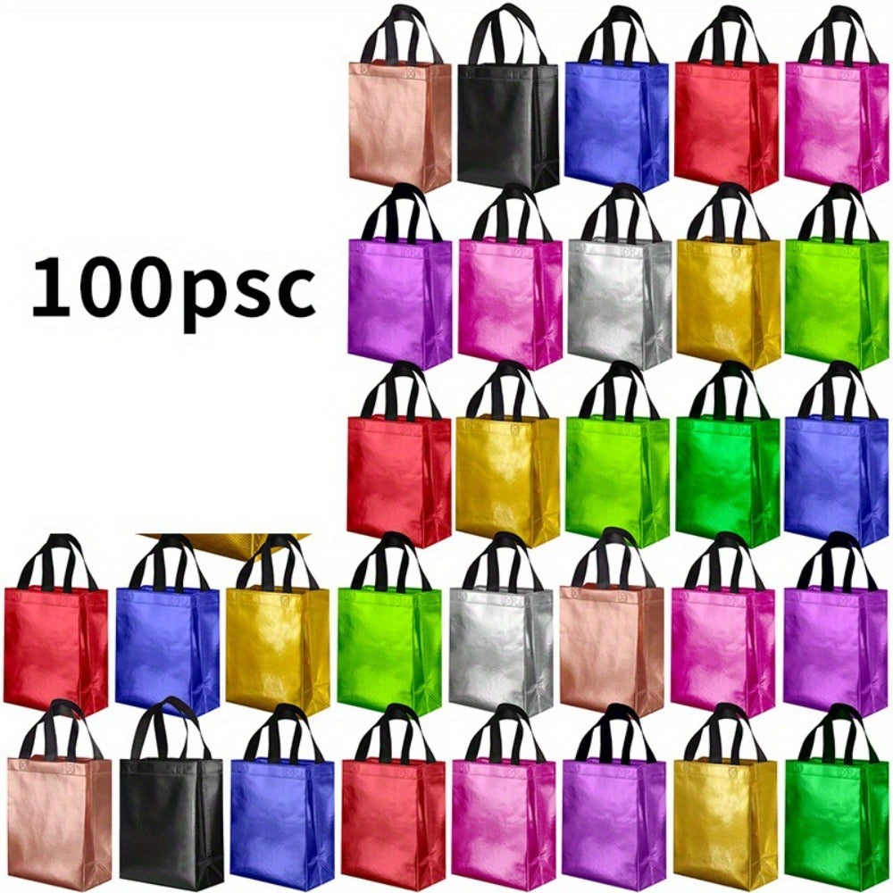 Gift Bags Bulk 100pcs Medium 10.2x12.6x3.9 Inch with Handles - 10 Colors Reusable Paper Gift Bags for Party Favors, Shopping, Birthday, Wedding, Holiday, Baby Shower & Retail Packaging