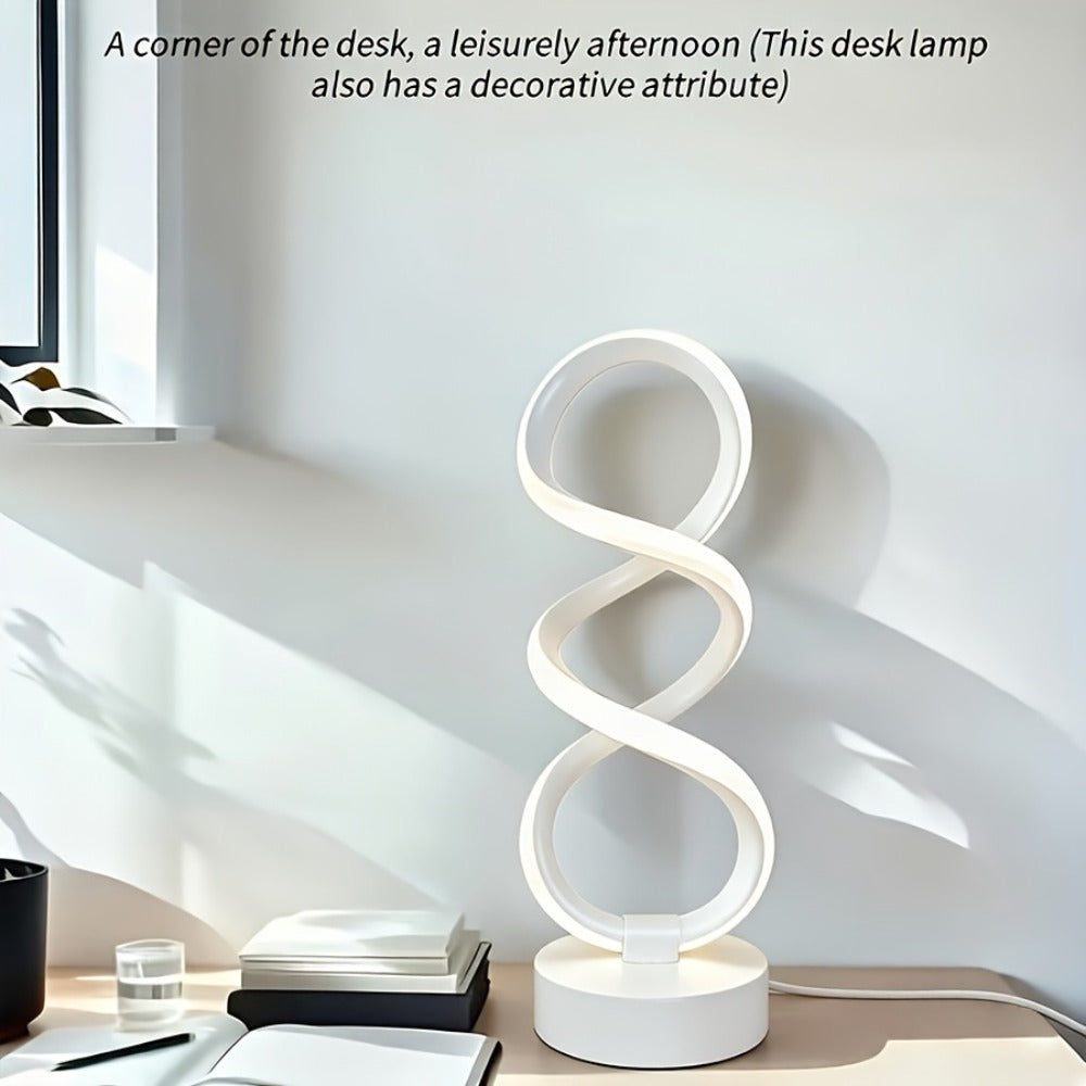 Spiral LED Table Lamp, Dimmable Push Button Control Desk Light for Bedroom Living Room Office, Modern Metal Base Indoor Accent Lamp, Unique Spiral Design Home Decor Gift for Christmas Birthday Valentine