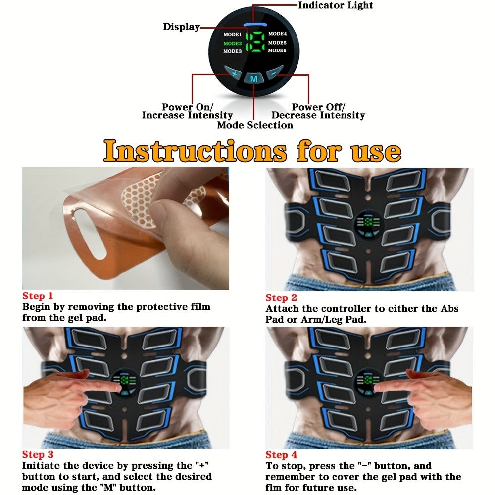 EMS Abs Stimulator Waist Belt Portable Abdominal Muscle Toner Electric Trainer Adjustable Modes Intensity for Abdomen Arms Legs Home Gym Fitness Equipment Gift