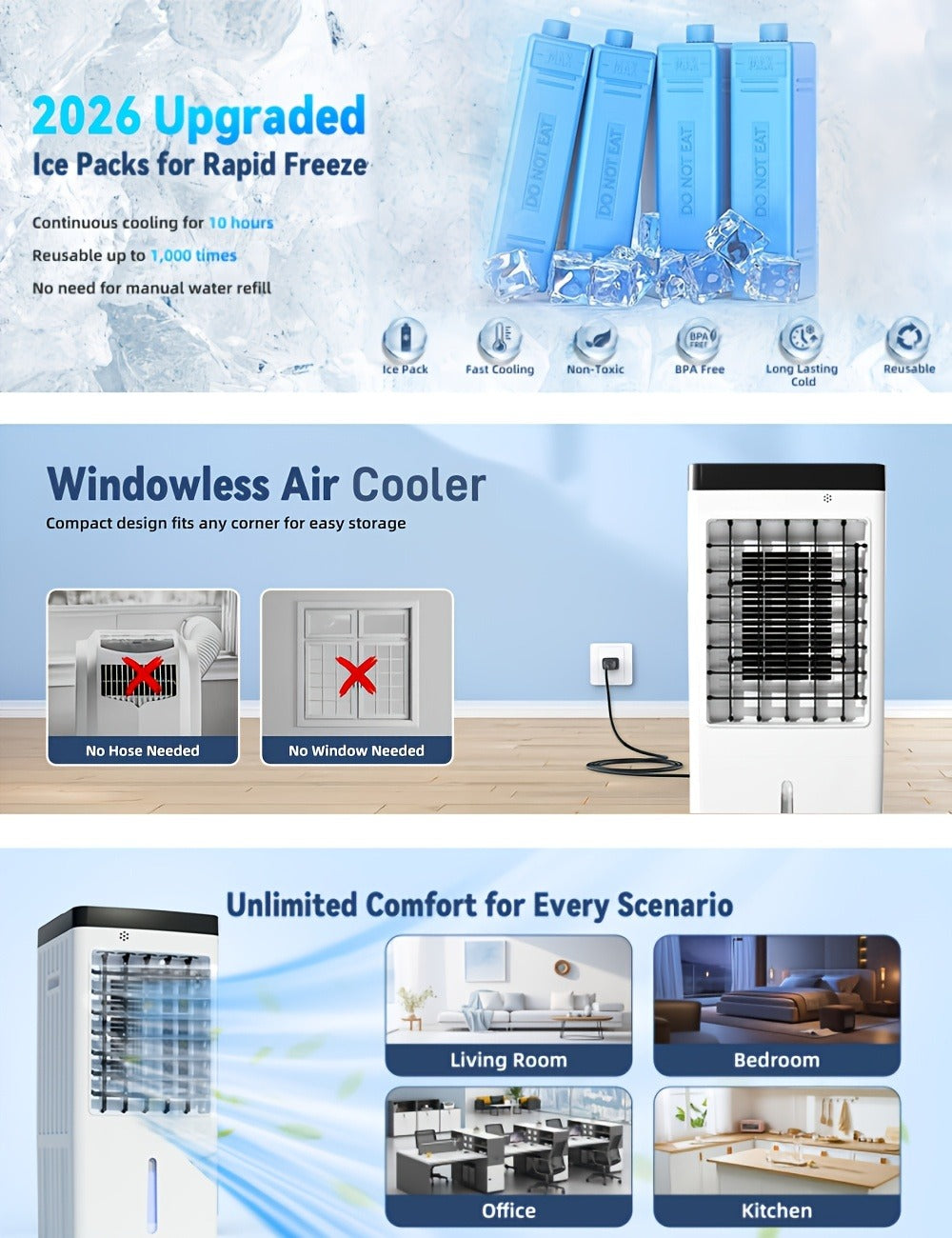 Outdoor Air Cooler 3-in-1 Evaporative Cooler Fan with Misting Humidifier 2.9 Gal Large Tank Remote Control 45¡ã Oscillation for Patio Garden Deck BBQ White