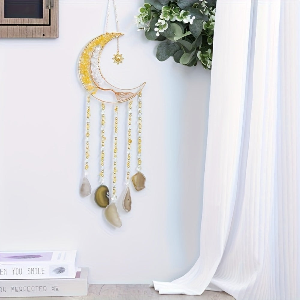Dreamcatcher Moon Suncatcher Wall Hanging ¨C Handmade Boho Wind Chime Pendant for Indoor Outdoor Garden, Courtyard & Party Decor ¨C Christmas & Birthday Gift
