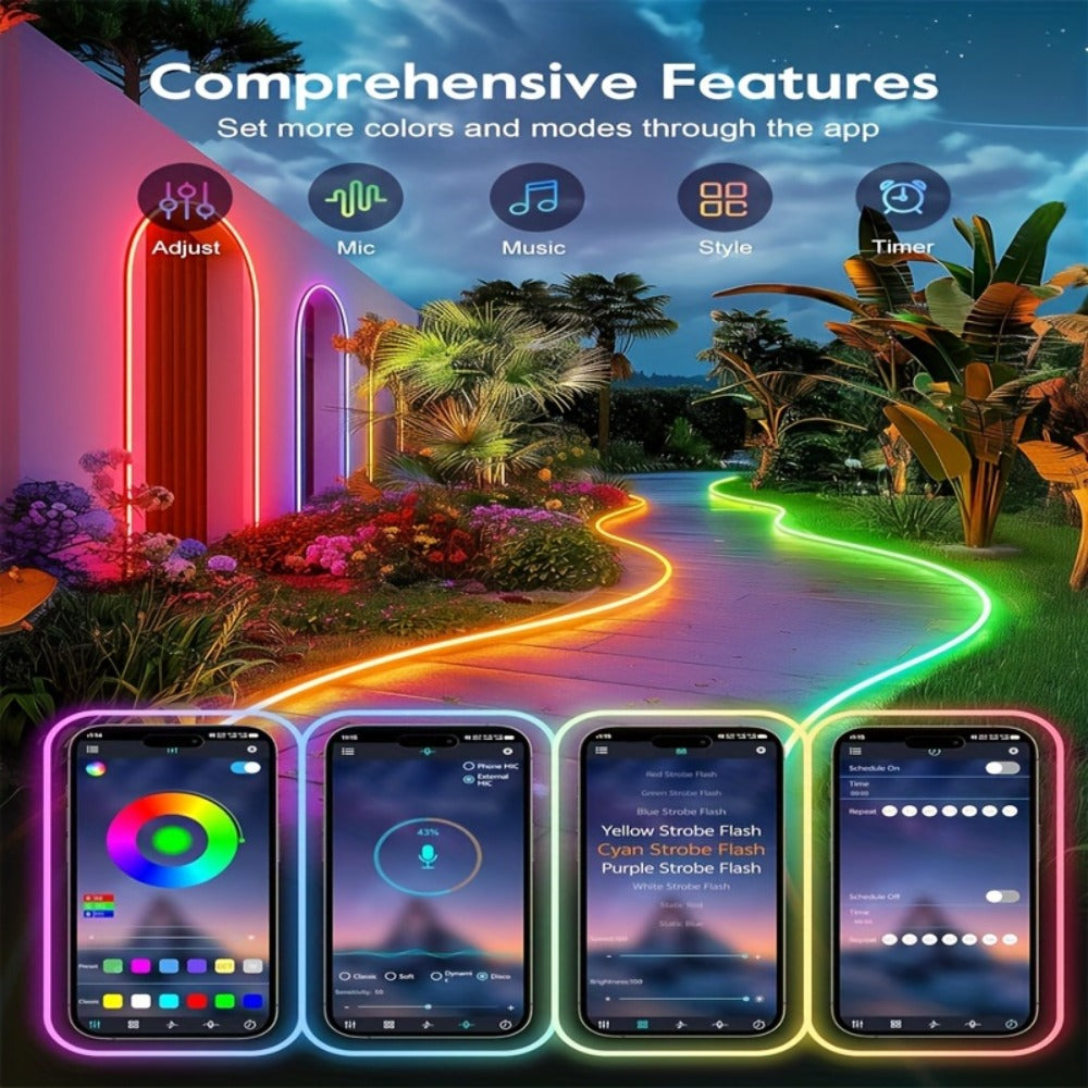 Neon Rope Lights RGB LED Flexible Strip with App & Remote Control, IP65 Waterproof, Music Sync, Cuttable, 24V Safe, DIY Neon Light for Bedroom, Gaming Room, Kitchen, Outdoor, Halloween, Christmas Decor