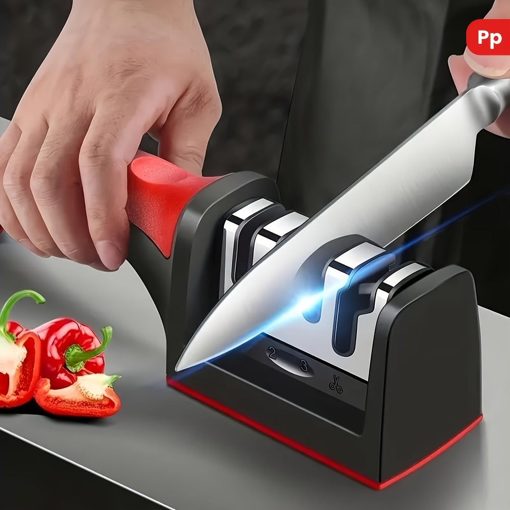 4-in-1 Knife Sharpener with Scissors Sharpener | Stainless Steel, Anti-Slip Handle, Professional Knife Sharpening Kit