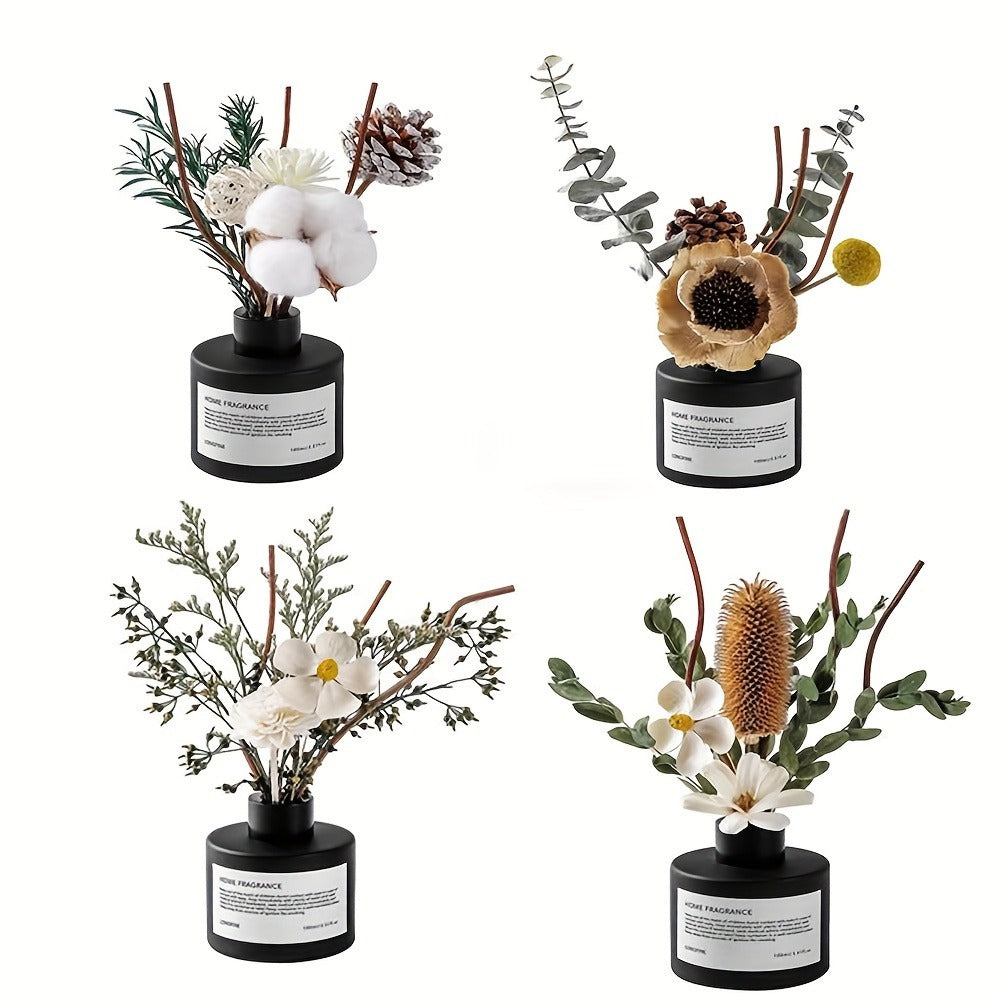 Reed Diffuser with Real Flowers & Essential Oil - Long-Lasting Home Fragrance Scent Sticks for Bedroom Bathroom Living Room, Jasmine Gardenia Sandalwood Citrus