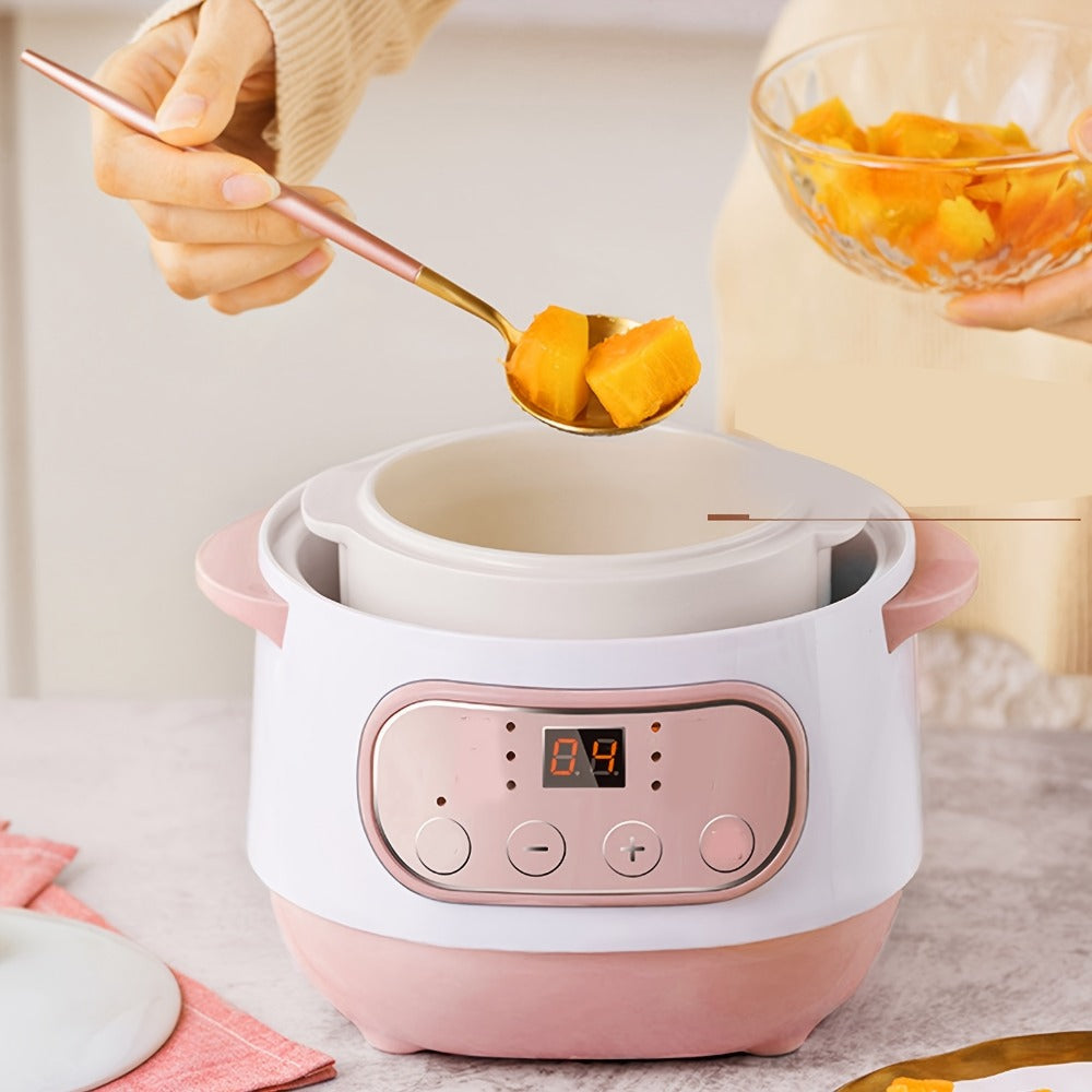Electric Ceramic Stew Pot 1L 200W Anti Dry Burn 24H Intelligent Reservation Slow Cooker for Porridge Rice Soup Congee Small Family Individual Use