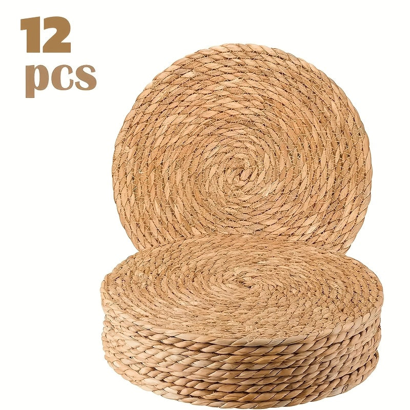 12pcs Rattan Placemats Natural Wicker Round Table Mats Heat-Resistant Non-Slip 11.8¡± Kitchen Dining Decor Bohemian