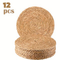 12pcs Rattan Placemats Natural Wicker Round Table Mats Heat-Resistant Non-Slip 11.8¡± Kitchen Dining Decor Bohemian