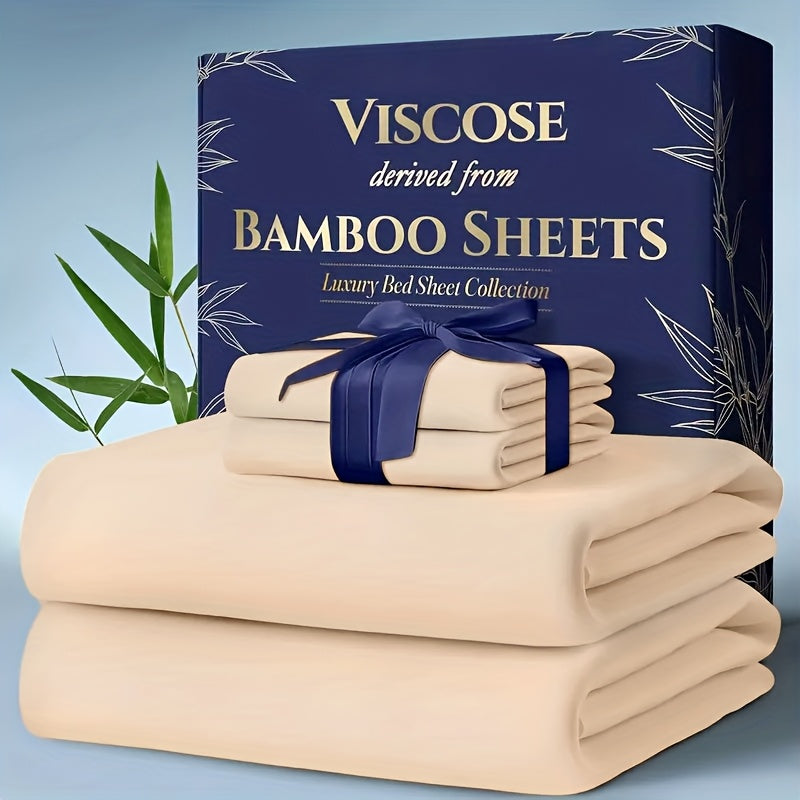 Bamboo Cooling Bed Sheets 6-Piece Set Deep Pocket Fits Twin Full Queen King Ultra-Soft Breathable Bedding for Hot Sleepers Machine Washable Double-Stitched