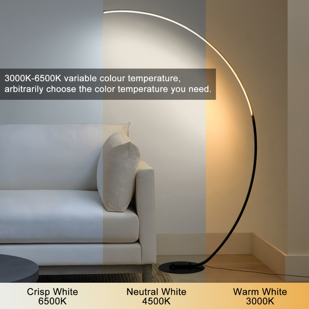 Arched Floor Lamp 65 Inch Modern LED Dimmable with Remote 3 Color Temperatures Curved Black Floor Lamp for Bedroom Living Room Ambient Lighting Home Decor