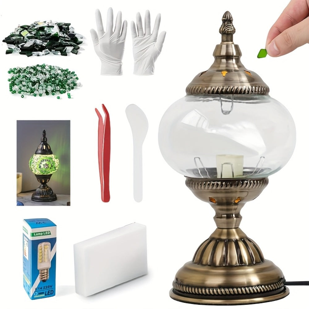 Moroccan Table Lamp Handmade DIY Turkish Lamp Dimmable Glass Metal Brass Bohemian Bedside Night Light with Remote for Bedroom Living Room Office Vintage Boho Home Decor Gift Multiple Colors