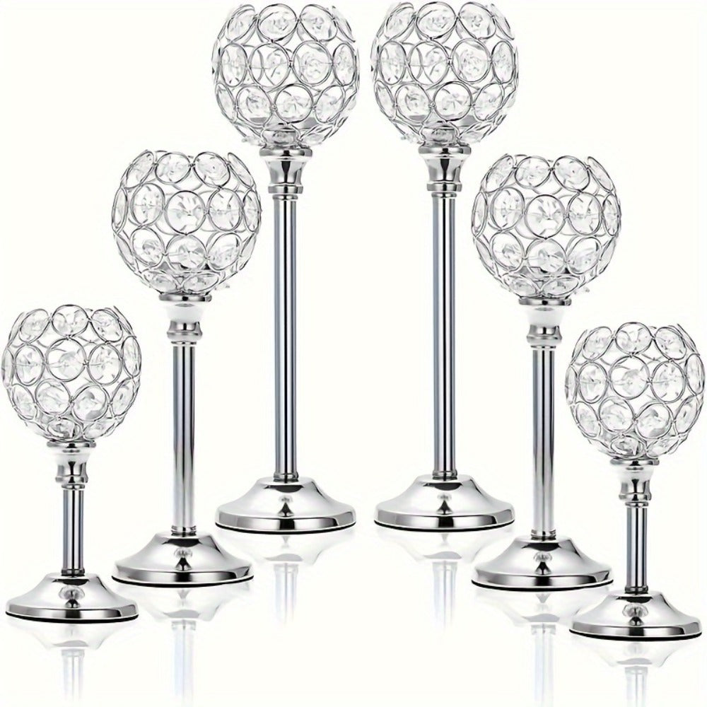 Crystal Candelabra Centerpiece ¨C Gold & Silver Taper Candle Holders for Wedding, Anniversary, Candlelit Dinner, Birthday & Party Table Decor, Home & Hotel Decoration, 3-Pack & 6-Pack (Candles Not Included)
