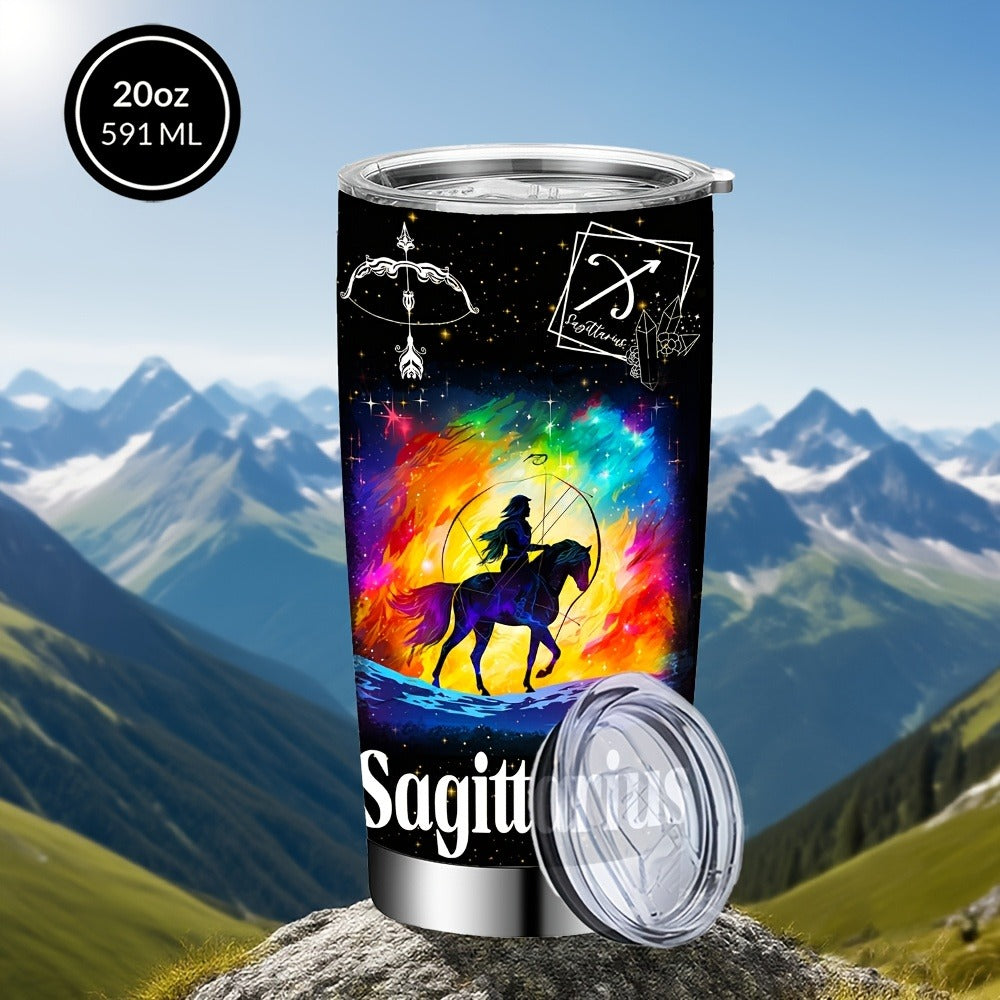 Zodiac Sign Insulated Tumbler 20oz Stainless Steel Travel Cup with Lid & Straw Hot Cold Drinks Horoscope Coffee Mug Gift for Men Women Birthday Christmas