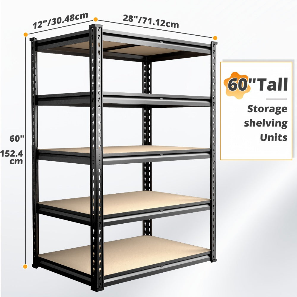 5-Tier Heavy Duty Garage Shelving Unit 2000LBS ¨C Metal & Wood Storage Shelves, Adjustable Utility Rack for Garage, Basement, Pantry, Warehouse, Kitchen & Office, Tool-Free Assembly, Black