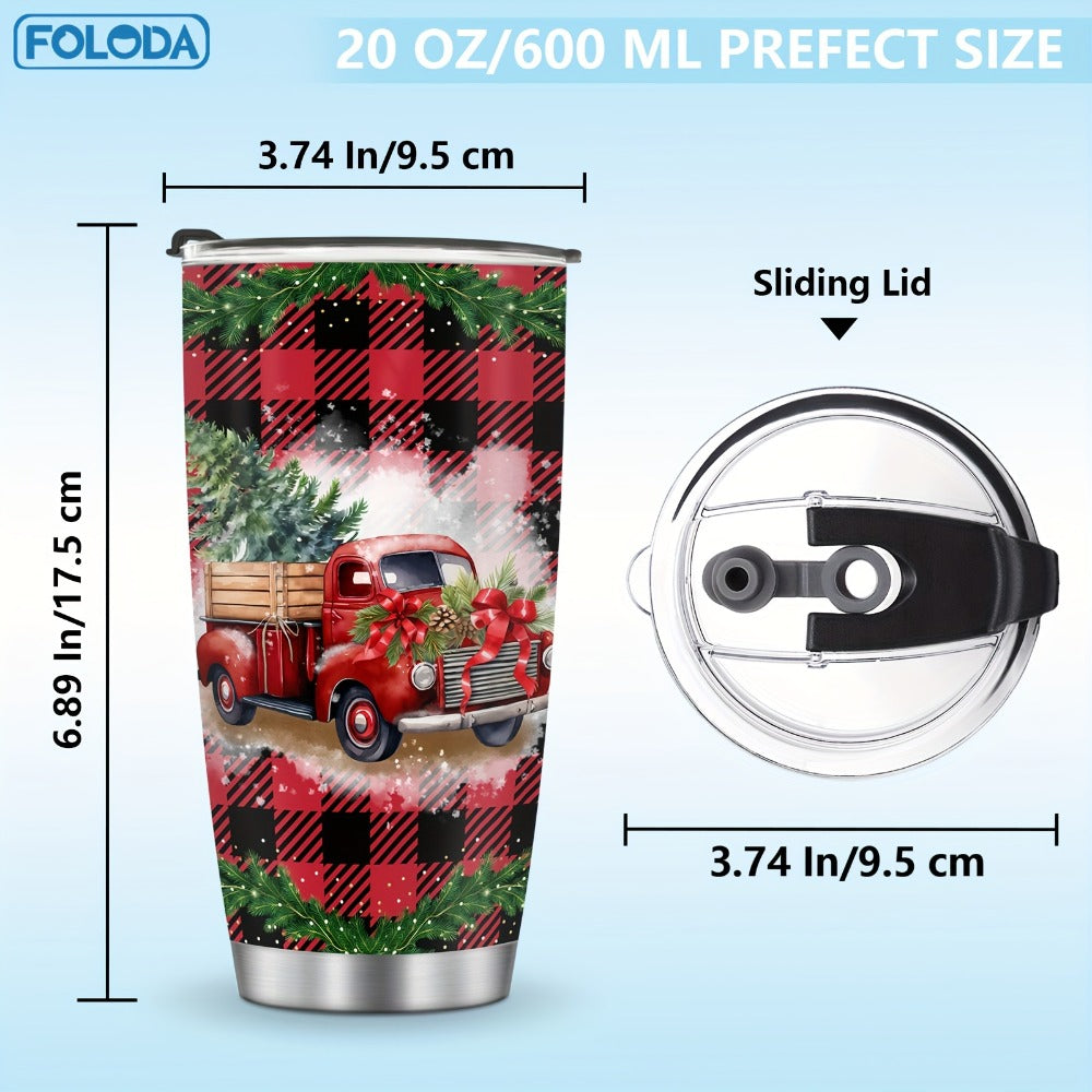 Christmas Tumbler 20oz Stainless Steel Insulated Travel Mug with Lid & Straw Holiday Xmas Patterns Red Truck Snowman Santa Gift for Men Women Friends Teachers