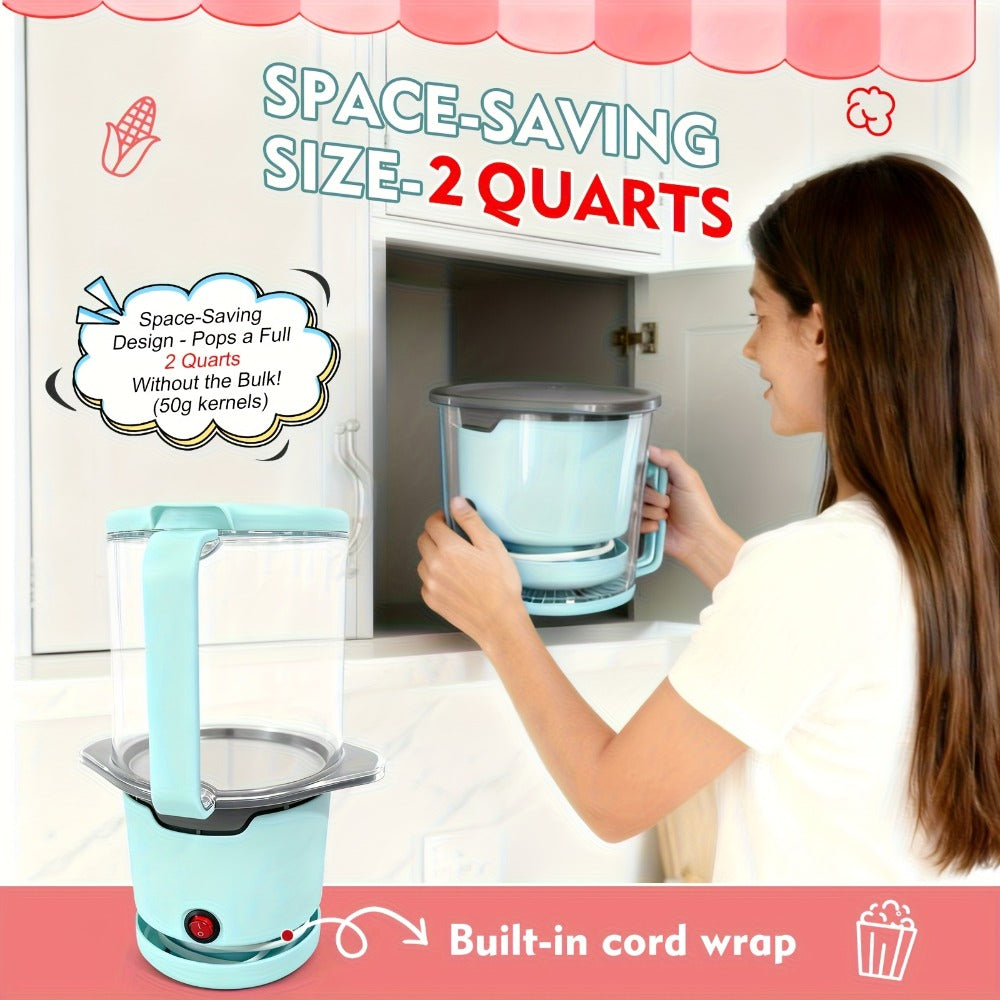 Oil-Free Popcorn Maker Hot Air Popcorn Machine 2-Minute Quick Popping 95% Pop Rate Built-In Serving Bowl Stackable Storage Hidden Cord Family Kitchen Gift