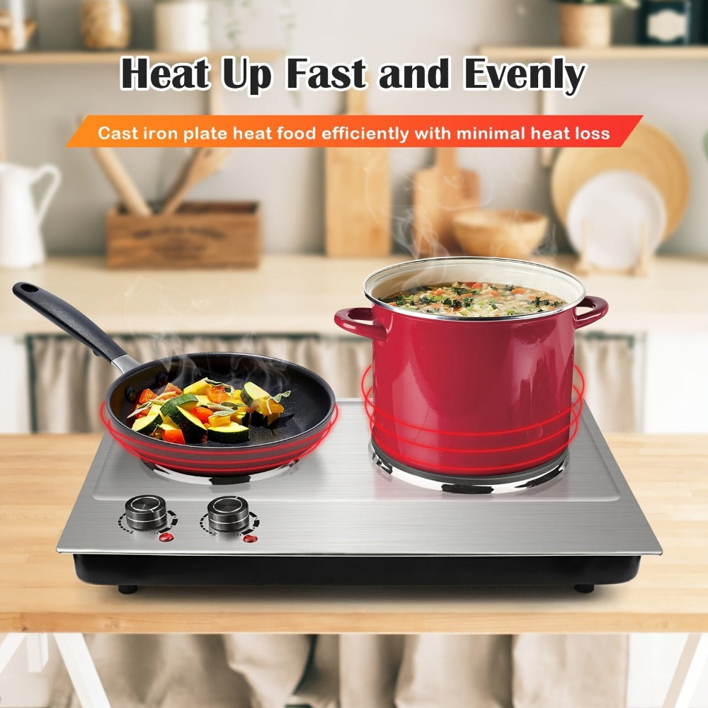 Hot Plate Electric Burner with Temperature Control ¨C Dual Size Coil Burners 7.4in & 6.1in, Countertop Electric Stove for Daily Cooking, Dorm, Office & Travel, Multiple Colors Available