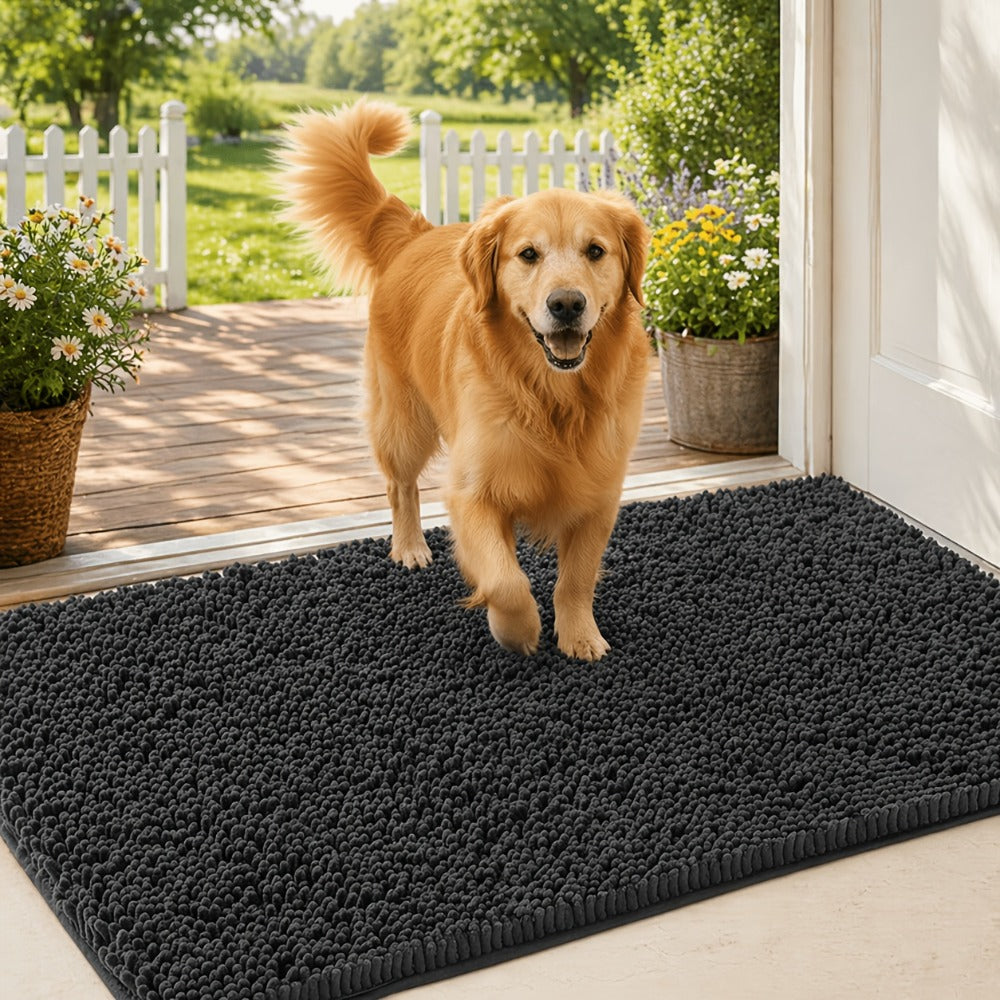 Chenille Doormat Absorbent Non-Slip Washable Indoor Outdoor Mat - Soft Shaggy Entryway Rug for Muddy Paws, Pets & Dogs | Machine Washable Front Door Mat in 18 Colors & 5 Sizes | Anti-Slip Rubber Backing