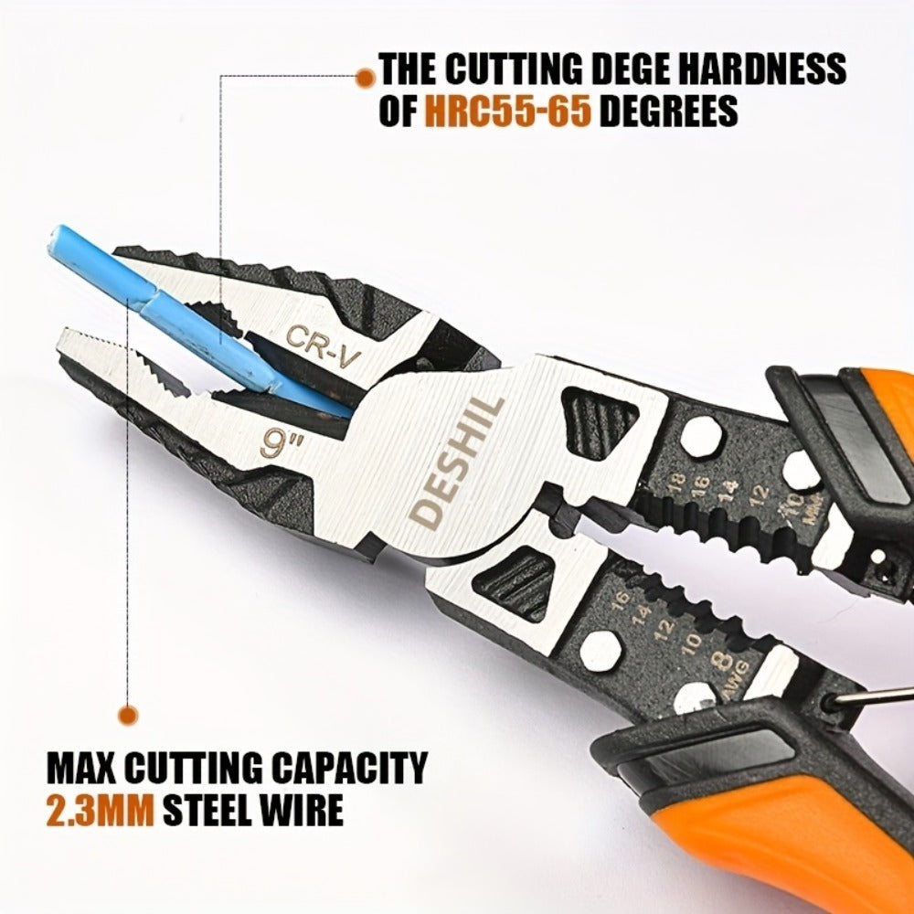 Pliers Set 9-in-1 Multi-Function Industrial Grade, 8.5¡± Lineman Pliers, 8.5¡± Long Nose Pliers, 8¡± Diagonal Side Cutters, CRV Steel TPR Handle Wire Stripper Crimper Cutter for Electrical & Auto Repair