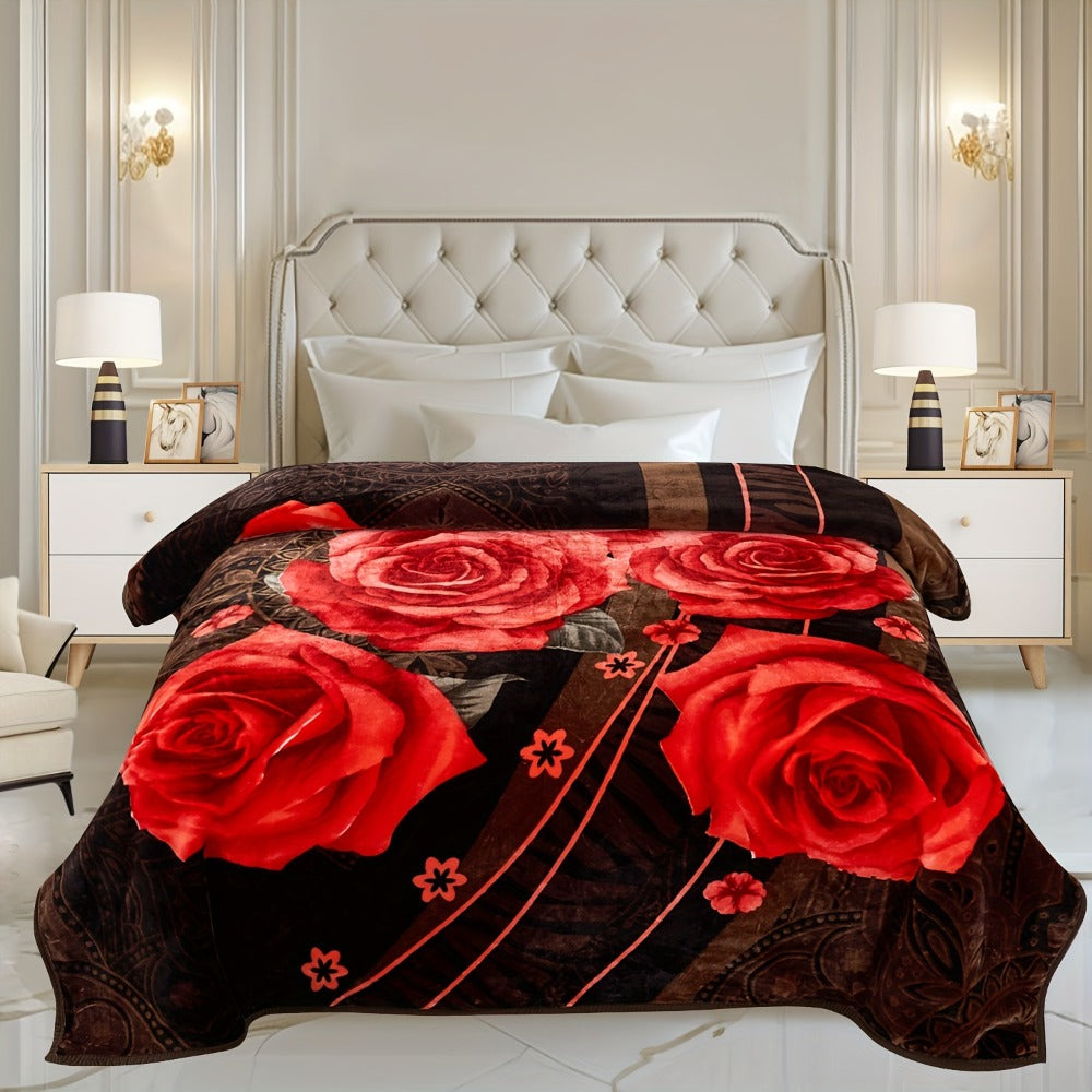 Reversible Plush Blanket 2-Ply 520GSM Milk Velvet - Soft Warm Queen King Size Blanket with Vibrant Animal & Floral Designs, All-Season Bed Couch Throw