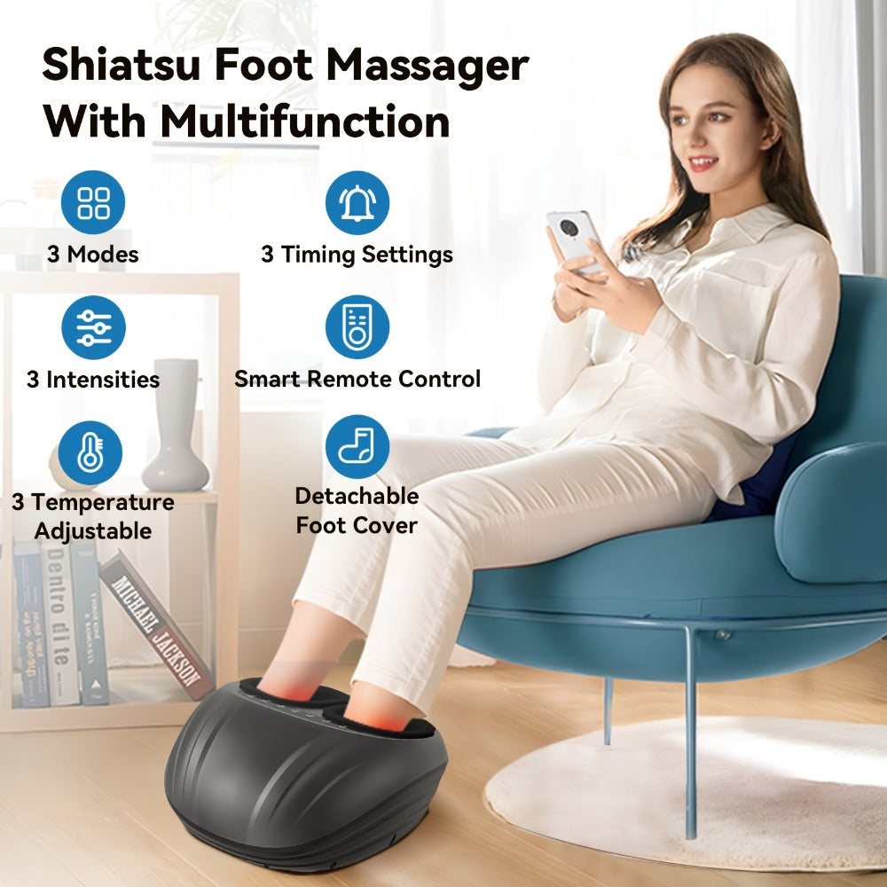 Shiatsu Foot Massager Machine with Heat ¨C Deep Kneading Electric Foot Massager for Plantar Fasciitis, Tired Muscles & Arch Pain Relief | Fits Men Up to Size 12 | Home & Office Use | Gift for Mom, Dad & Seniors
