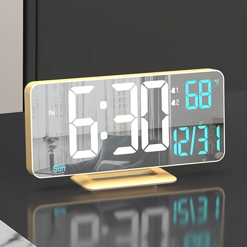 Large Digital Alarm Clock 6.7¡± with Dual Alarm & Dimmable LED Display ¨C USB Powered Desk Clock with Temperature, Date & Day of Week | Modern Golden Bedside Clock for Bedroom, Living Room & Office