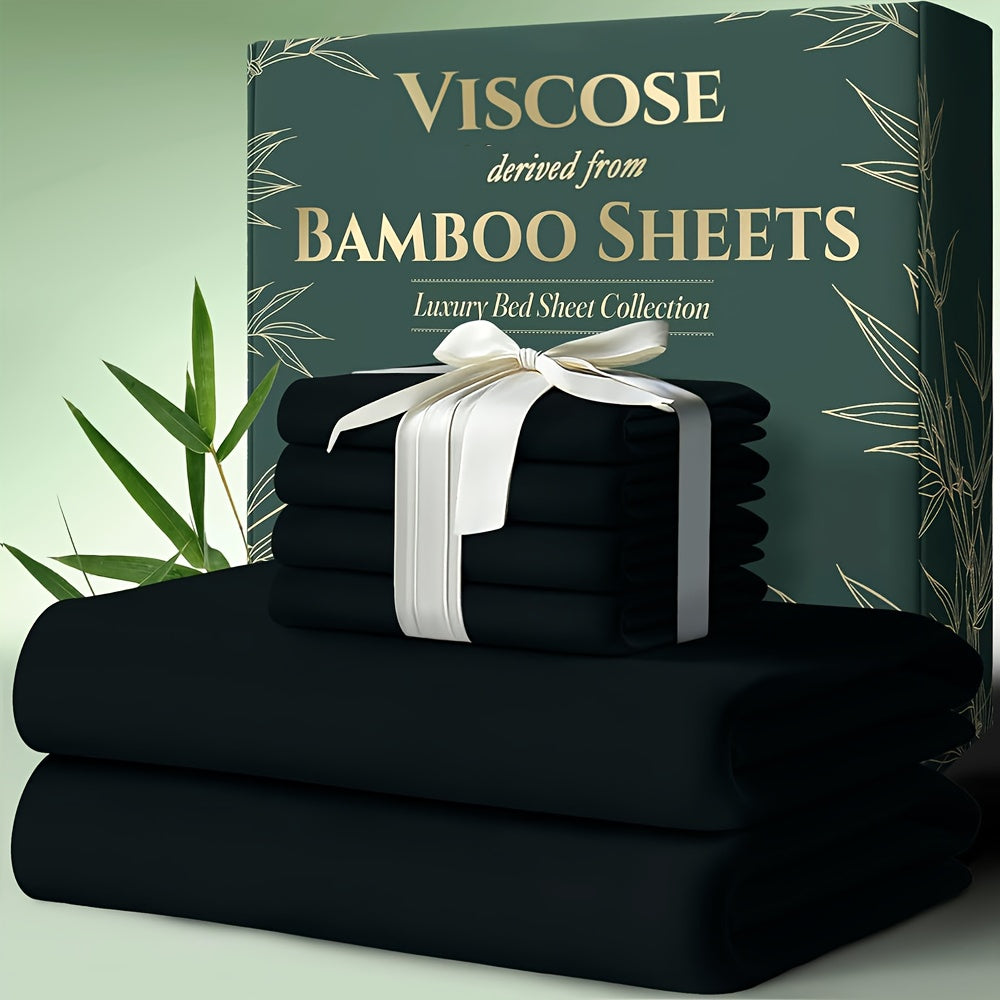Cooling Bamboo Bed Sheet Set 6pcs Ultra Soft Deep Pocket 17 Inch Double Stitching Breathable Sheets for Hot Sleepers Twin Full Queen King