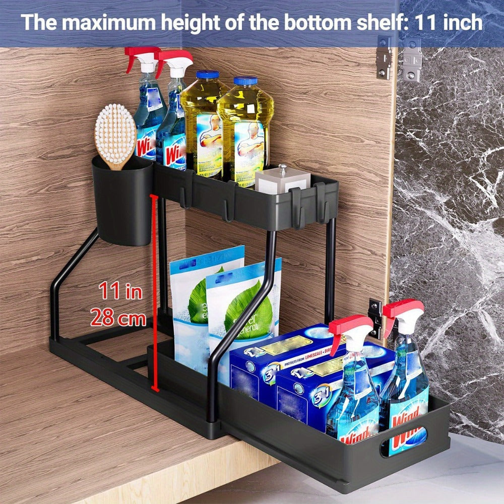 Under Sink Organizer 2pcs with Sliding Shelves ¨C Durable Pull-Out Cabinet Storage for Bathroom Kitchen Space Saving Vertical Design