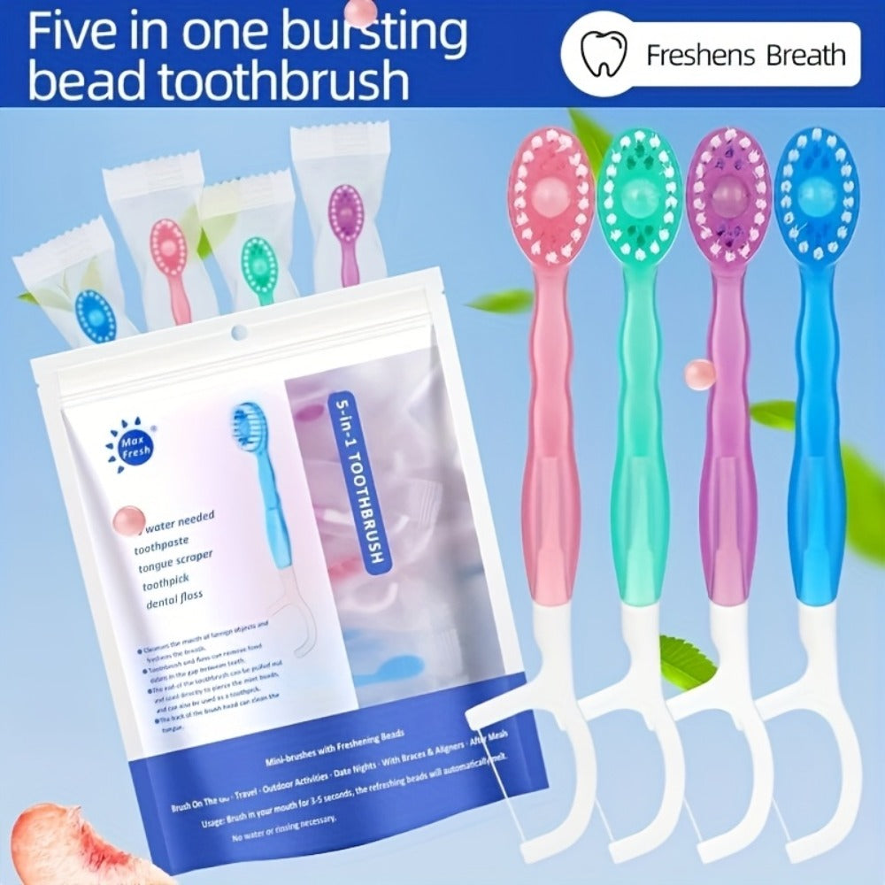 Disposable Toothbrush 24-Pack ¨C Mini Beads No-Rinse Travel Toothbrush, Mixed Flavors, Portable Oral Care Kit for Outdoor Travel, Camping, Hotels, Dating & Parties, Fresh Breath On the Go (2 Bags ¡Á 12pcs)