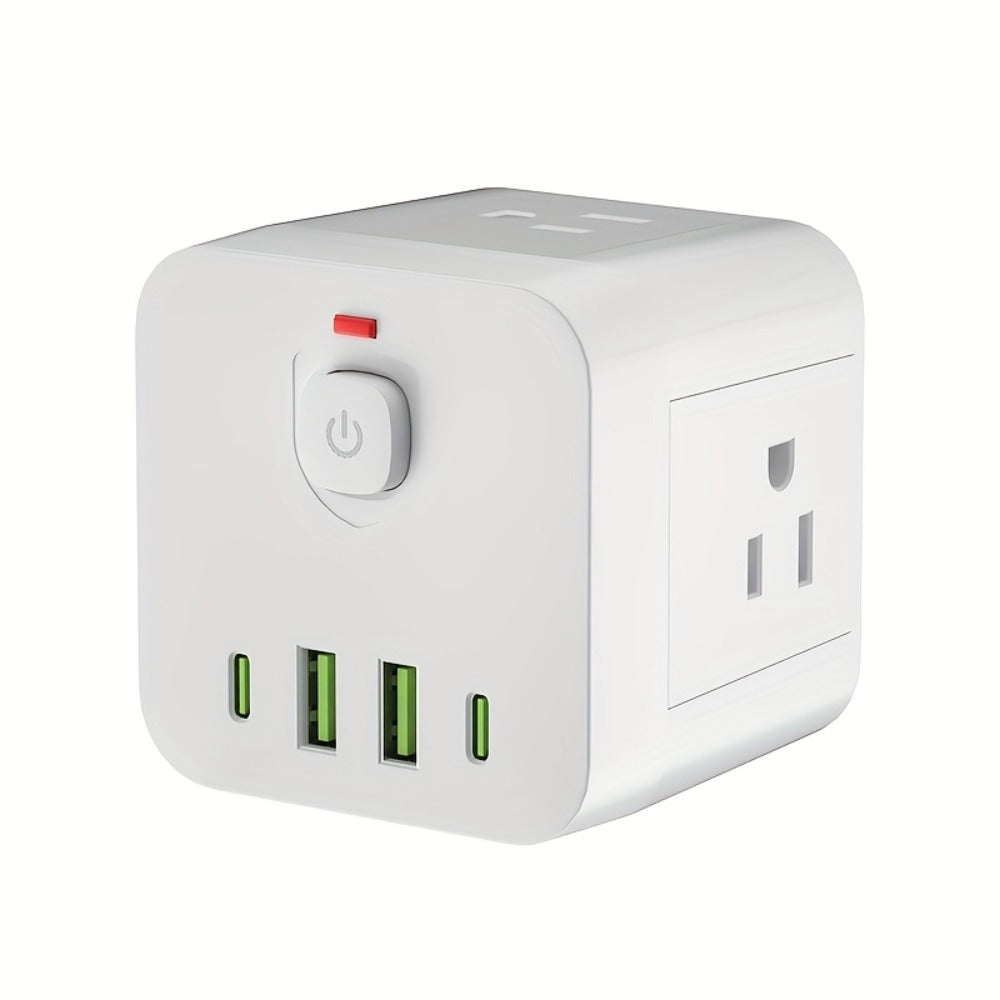 Wall Outlet Extender 8-in-1 with 4 AC Outlets 2 USB-A 2 USB-C Ports Power-Off Switch Overload Protection 4-Sided Design for Living Room Kitchen Bathroom Bedroom Office White