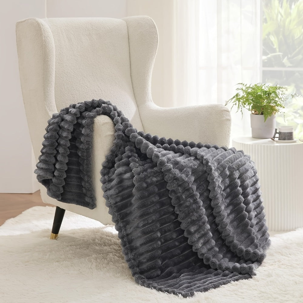 Reversible Faux Rabbit Hair Blanket ¨C Thickened Soft Thermal Throw for Bed, Nap, Office & Camping, All Season, 4 Colors, 5 Sizes