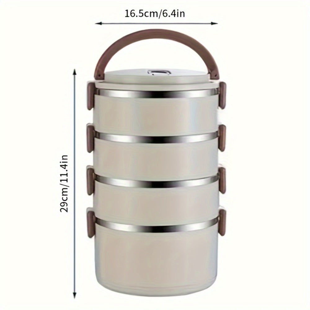 4 Layer Stainless Steel Lunch Box with Lid - Large Capacity Stackable Bento Box Set with Carry Bag and Cutlery for Camping Picnic School Office and Outdoor Adventures, Portable Reusable Food Storage Container