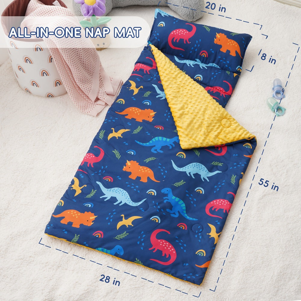 Kids Nap Mat Roll-Up Sleeping Mat for Daycare & Travel - 100% Polyester, Machine Washable, Fun Prints