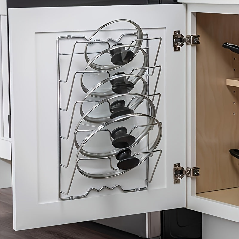 Pot Lid Organizer Wall Mounted Metal Rack | Multi-Level Hanging Pot and Lid Holder for Kitchen Storage | Space Saving Cabinet Door or Wall Mount Cookware Organizer for Home & Restaurant
