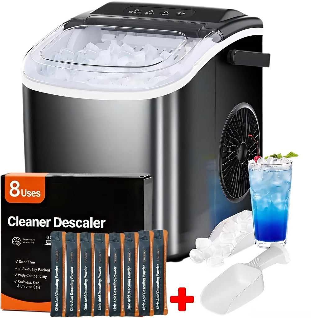 Pebble Ice Maker Countertop ¨C 26 Lbs/24H, 2 Ice Cube Sizes, Sonic Bullet Ice Machine, Auto-Cleaning, Stainless Steel, Ice Scoop & Basket, Optional Descaler Kit for Home, Kitchen, Camping & RV