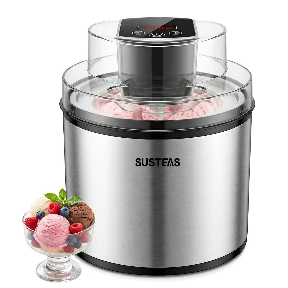 Ice Cream Maker 2 Liter Large Capacity Stainless Steel with LED Screen - Electric Ice Cream Machine for Home, Parties & Barbecues, Makes Frozen Yogurt & Fruit Smoothies, Easy to Clean, Great Gift