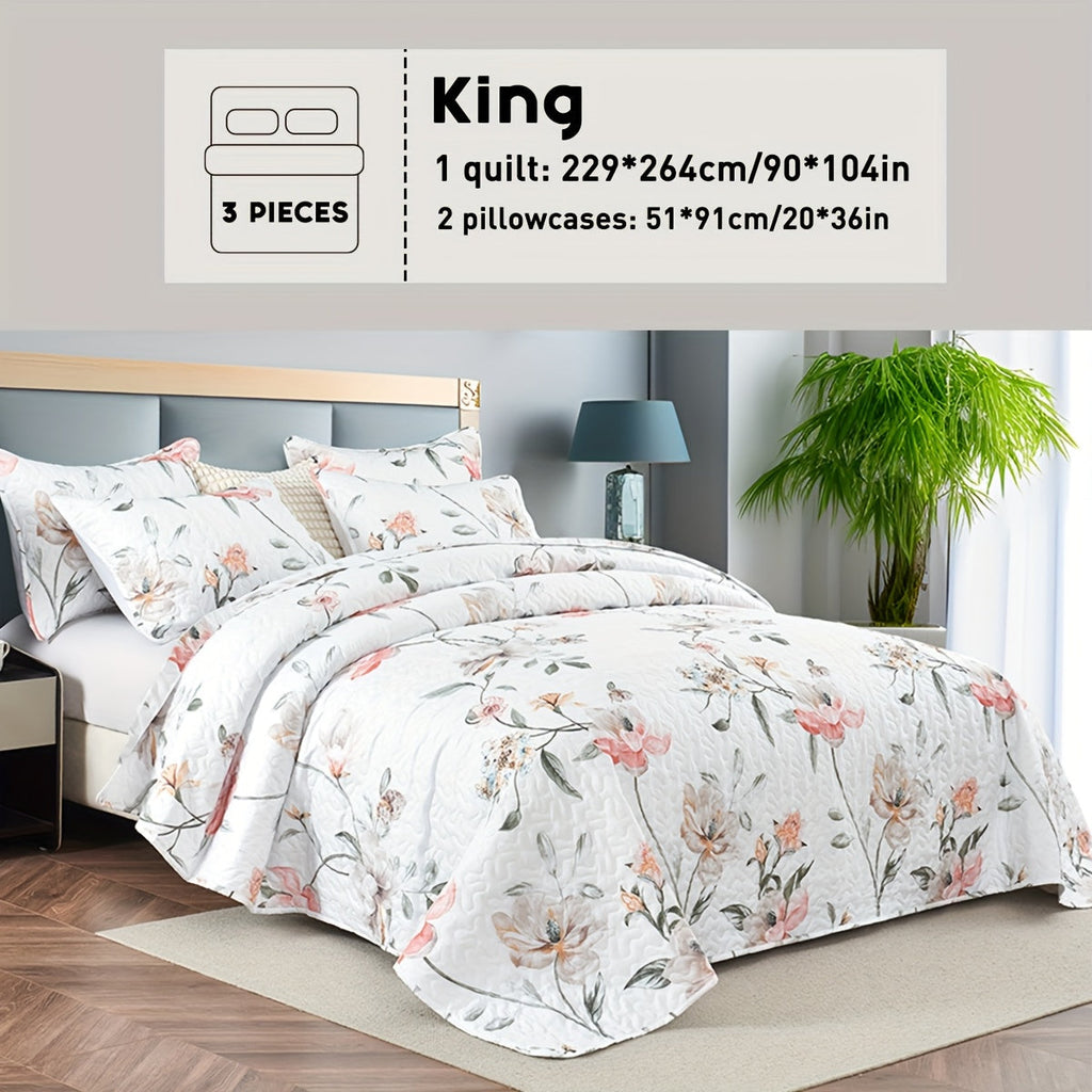 Reversible Floral Comforter Quilt Set ¨C Soft Microfiber Botanical Bedding, Twin Full Queen King, All Seasons ¨C White, Blue, Pink & More