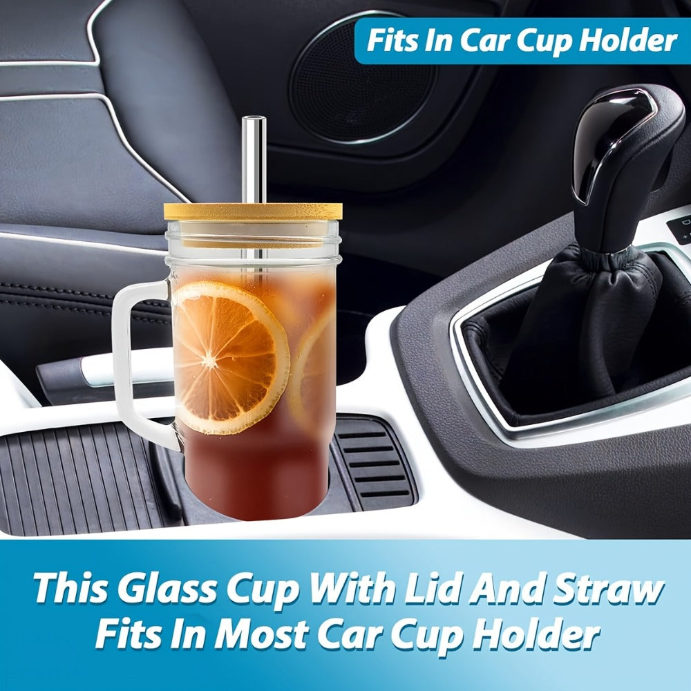Glass Tumbler with Bamboo Lid and Straw 24oz - Leak-Proof Mason Cup with Silicone Seal, Reusable Straw & Cleaning Brush, Travel Drinkware Set for Outdoor & Daily Use