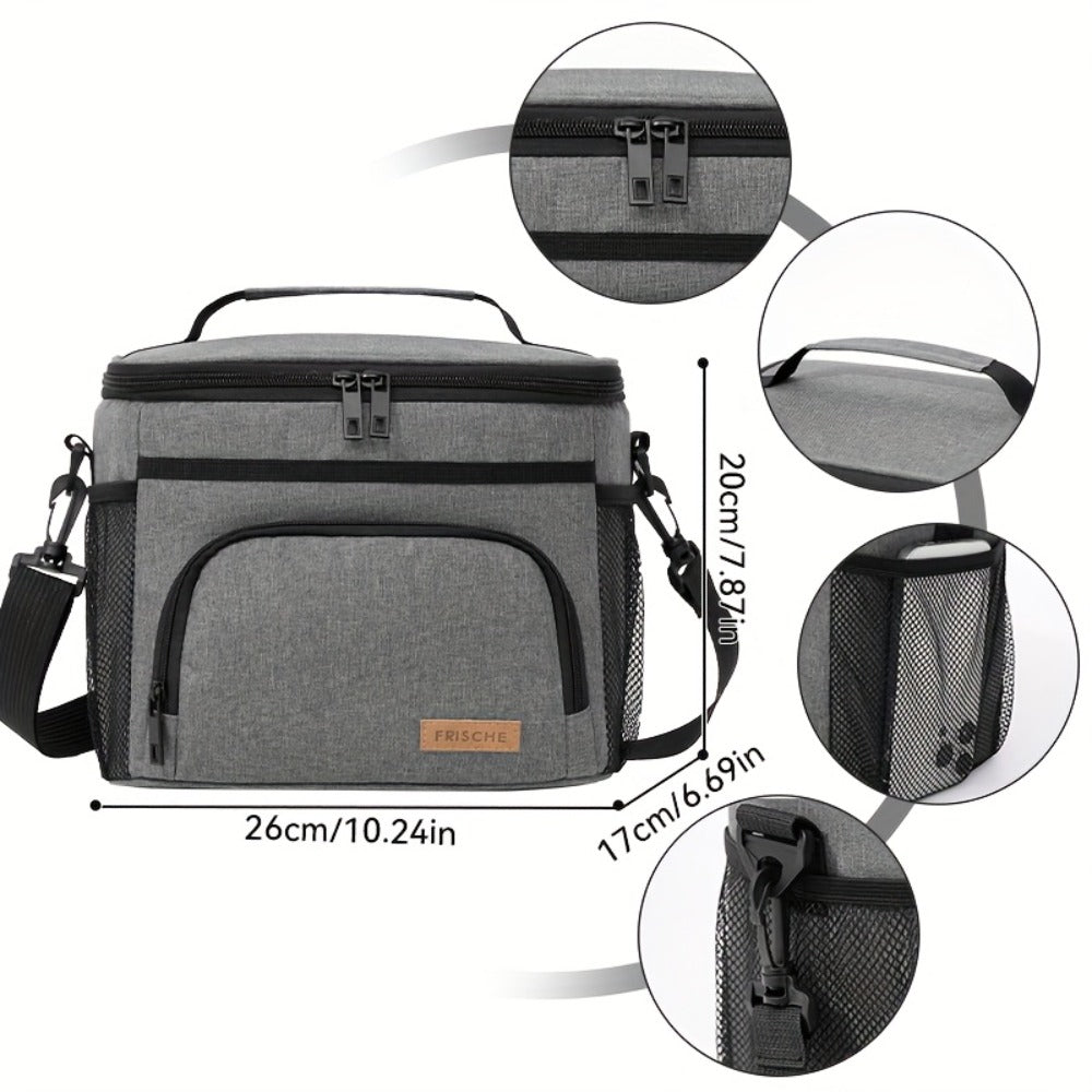 Insulated Lunch Bag with Adjustable Shoulder Strap - Leakproof Reusable Cooler Bag for Men Women Portable Fresh Keeper | Black Grey Blue | Office Travel Beach Picnic Camping School