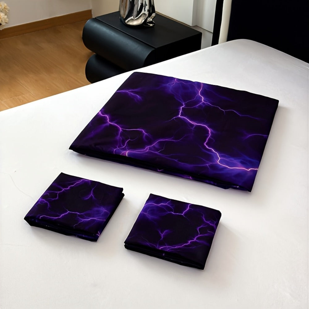 Duvet Cover Set 3 Piece Purple Lightning Digital Print - 100% Polyester Bedding Set with 2 Pillowcases, Twin Full Queen King, Colorful Graphic Bedroom Decor, Machine Washable
