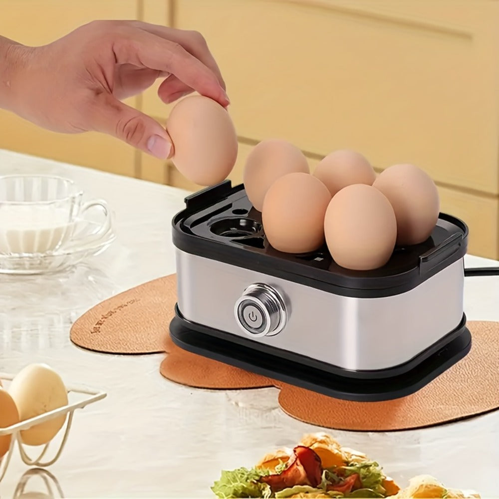 Rapid Electric Egg Cooker 6-Egg Capacity, 304 Stainless Steel Egg Boiler & Steamer for Hard, Medium & Soft Boiled Eggs, Auto Shut-Off with Audible Alarm, Compact Egg Poacher for Home Kitchen, Black
