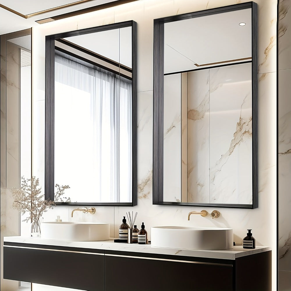 Bathroom Vanity Mirror Wall Mounted Metal Frame Rectangle ¨C Anti-Rust Farmhouse Mirror in Matte Black, Gold & Silver, Multiple Sizes, Horizontal or Vertical Hang