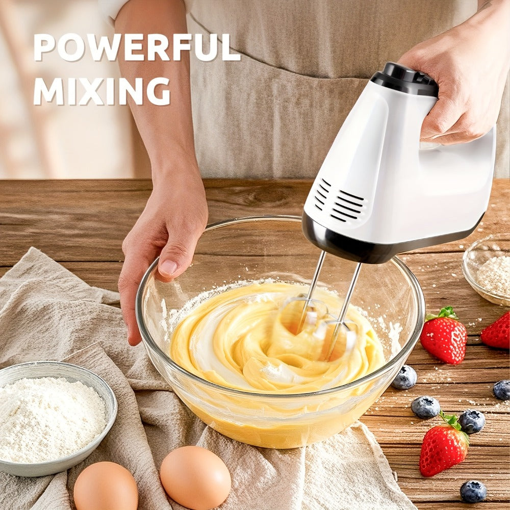 Electric Hand Mixer 6 Speed & Turbo with 5 Stainless Steel Accessories & Snap-On Storage Case ¨C Handheld Mixer for Whipping Cream Beating Eggs Mixing Cookie Cake Brownie Dough Batter | White Silver